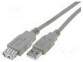 Cable; USB 2.0; USB A socket,USB A plug; nickel plated; 3m; grey VCOM CU202-030-PB