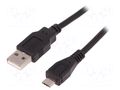 Cable; USB 2.0; USB A plug,USB B micro plug; 1.8m; black QOLTEC QOLTEC-52326