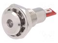 Indicator: LED; flat; red; 12VDC; Ø12.1mm; IP67; DX0505; connectors BULGIN DX0505/RD/12