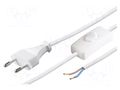 Cable; 2x0.75mm2; CEE 7/16 (C) plug,wires; PVC; 2.5m; with switch BQ CABLE S1W-2/07/2.5WH