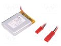 Re-battery: Li-Po; 3.7V; 1150mAh; cables,JST SYR-02T socket CELLEVIA BATTERIES ACCU-LP783442/CL