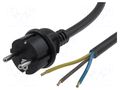 Cable; 3x2.5mm2; CEE 7/7 (E/F) plug,wires; PVC; 3m; black; 16A JONEX S2-3/25/3BK