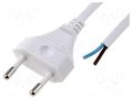 Cable; 2x0.5mm2; CEE 7/16 (C) plug,wires; PVC; 1.8m; white; 2.5A LIAN DUNG S1-2/05/1.8WH
