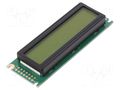 Display: LCD; alphanumeric; STN Positive; 16x2; 85x30x12.7mm; LED POWERTIP NPC1602LRU-JWT-H