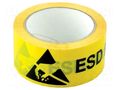 Awareness tape; L: 33m; W: 50mm; Thk: 95um; PVC ELME ESD-TAPE1