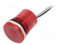 Switch: capacitive; Pos: 2; SPST-NC; 0.01A/12VDC; IP68; ON-OFF; red BULGIN BG-MC25LCRRG