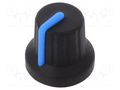 Knob; with pointer; rubber,plastic; Øshaft: 6mm; Ø16x15.1mm; black CLIFF FC72603S