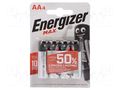 Battery: alkaline; AA; 1.5V; non-rechargeable; 4pcs; MAX ENERGIZER BAT-LR6/EGM-B4