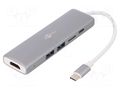 Adapter; USB 3.0; white; aluminium; Connector colour: grey GOOBAY USB.C-MULTIPORT-GY