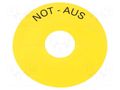 Warning plate; 22mm; 3SU1.5; -25÷70°C; Ømount.hole: 22mm; Ø: 75mm SIEMENS 3SU1900-0BC31-0AS0