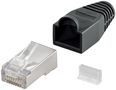 RJ45 Plug, CAT 5e STP Shielded with Strain-relief Boot, black - for round cable, with threader 68749