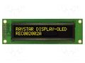 Display: OLED; alphanumeric; 20x2; Dim: 116x37x9.8mm; yellow; 2x8 RAYSTAR OPTRONICS REC002002AYPP5N01