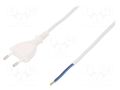 Cable; 2x0.5mm2; CEE 7/16 (C) plug,wires; PVC; 5m; white; 2.5A PLASTROL W-97141