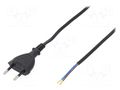 Cable; 2x0.5mm2; CEE 7/16 (C) plug,wires; PVC; 5m; black; 2.5A PLASTROL W-97142