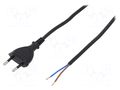 Cable; 2x0.75mm2; CEE 7/16 (C) plug,wires; PVC; 5m; black; 2.5A PLASTROL W-97150