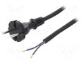 Cable; 2x1mm2; CEE 7/17 (C) plug,wires; rubber; 4m; black; 16A PLASTROL W-97257