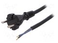 Cable; 2x1.5mm2; CEE 7/17 (C) plug,wires; rubber; 4m; black; 16A PLASTROL W-97194