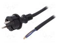 Cable; 2x1.5mm2; CEE 7/17 (C) plug,wires; rubber; 4.5m; black; 16A PLASTROL W-97200