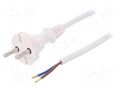 Cable; 2x1mm2; CEE 7/17 (C) plug,wires; PVC; 3m; white; 16A; 250V PLASTROL W-98339