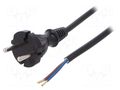 Cable; 2x1mm2; CEE 7/17 (C) plug,wires; PVC; 5m; black; 16A; 250V PLASTROL W-98344