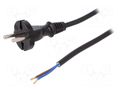 Cable; 2x1mm2; CEE 7/17 (C) plug,wires; PVC; 1.5m; black; 16A; 250V PLASTROL W-98336