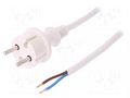 Cable; 2x1.5mm2; CEE 7/17 (C) plug,wires; PVC; 1.5m; white; 16A PLASTROL W-98359