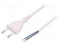 Cable; 2x0.75mm2; CEE 7/16 (C) plug,wires; PVC; 1.5m; white; 2.5A PLASTROL W-97143