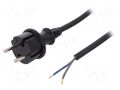 Cable; 2x1mm2; CEE 7/17 (C) plug,wires; PVC; 4.5m; black; 16A; 250V PLASTROL W-97235