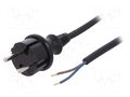 Cable; 2x1mm2; CEE 7/17 (C) plug,wires; PVC; 3m; black; 16A; 250V PLASTROL W-97236