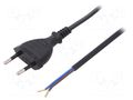 Cable; 2x0.75mm2; CEE 7/16 (C) plug,wires; PVC; 1m; black; 2.5A PLASTROL W-98464
