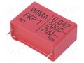 Capacitor: polypropylene; 47nF; 2000VDC; 700VAC; 17x29x41.5mm; THT WIMA FKP1-47N/2000/10