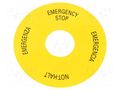 Warning plate; 22mm; 3SU1.5; -25÷70°C; Ømount.hole: 22mm; Ø: 75mm SIEMENS 3SU1900-0BC31-0NB0