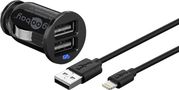 Apple Lightning Car Charger Set (12 W), black, 1 m - vehicle charging adapter with two USB ports and Apple Lightning cable, 1 m, black 71691