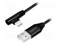 Cable; USB 2.0; USB A plug,USB C angled plug; 1m; black; PVC LOGILINK CU0138