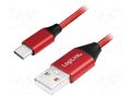 Cable; USB 2.0; USB A plug,USB C plug; 1m; red; PVC; textile LOGILINK CU0148