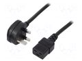 Cable; 3x1.5mm2; BS 1363 (G) plug,IEC C19 female; PVC; 2m; black LIAN DUNG SN317-3/15/2.0BK