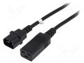 Cable; 3x1.5mm2; IEC C14 male,IEC C19 female; 2m; black; 10A; 250V QOLTEC QOLTEC-53990