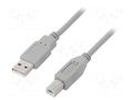 Cable; USB 2.0; USB A plug,USB B plug; 1m; grey QOLTEC QOLTEC-50395