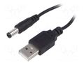Cable; USB A plug,DC 5,5/2,1 plug; straight; black; 0.8m; 5÷50°C AKYGA AK-DC-01