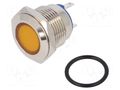 Indicator: LED; flat; yellow; 24VDC; 24VAC; Ø16mm; connectors; brass NINIGI IND16-24Y-C