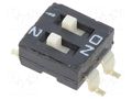 Switch: DIP-SWITCH; Poles number: 2; ON-OFF; 0.025A/24VDC; Pos: 2 APEM IKD0203101