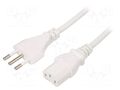 Cable; 3x1mm2; CEI 23-50 (L) plug,IEC C13 female; PVC; 3m; white LIAN DUNG SN319-3/10/3WH
