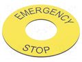 Label; yellow; Button marking: EMERGENCY STOP; Cutout: Ø22mm SCHNEIDER ELECTRIC ZB2BY9330