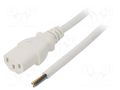 Cable; 3x1mm2; IEC C13 female,wires; PVC; 1m; white; 10A; 250V LIAN DUNG SN31-3/10/1WH