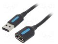 Cable; USB 2.0; USB A socket,USB A plug; nickel plated; 1m; black VENTION CBIBF