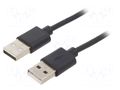 Cable; USB 2.0; USB A plug,both sides; nickel plated; 1.8m; black DIGITUS AK-300100-018-S
