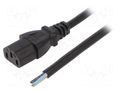Cable; 3x1mm2; IEC C13 female,wires; PVC; 1m; black; 10A; 250V LIAN DUNG SN31-3/10/1BK