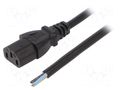Cable; 3x1mm2; IEC C13 female,wires; PVC; 3m; black; 10A; 250V LIAN DUNG SN31-3/10/3BK