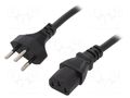 Cable; 3x1mm2; IEC C13 female,SEV-1011 (J) plug; PVC; 2.5m; black SCHURTER 6011.0215