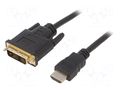 Cable; DVI-D (18+1) plug,HDMI plug; PVC; 4.5m; black; 30AWG GEMBIRD CC-HDMI-DVI-15